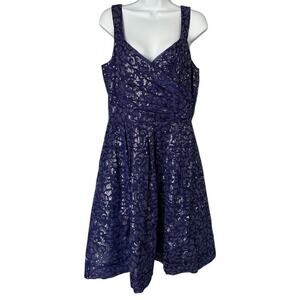 David Meister Sequin Purple Silk Mini Dress Women’s 12 Fit & Flare Signature